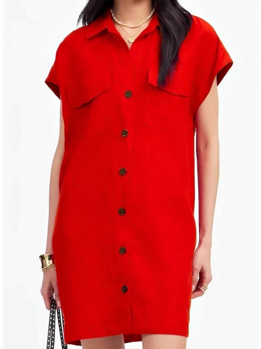 Madewell Mini Shirtdress in 100% Linen Red Size Medium